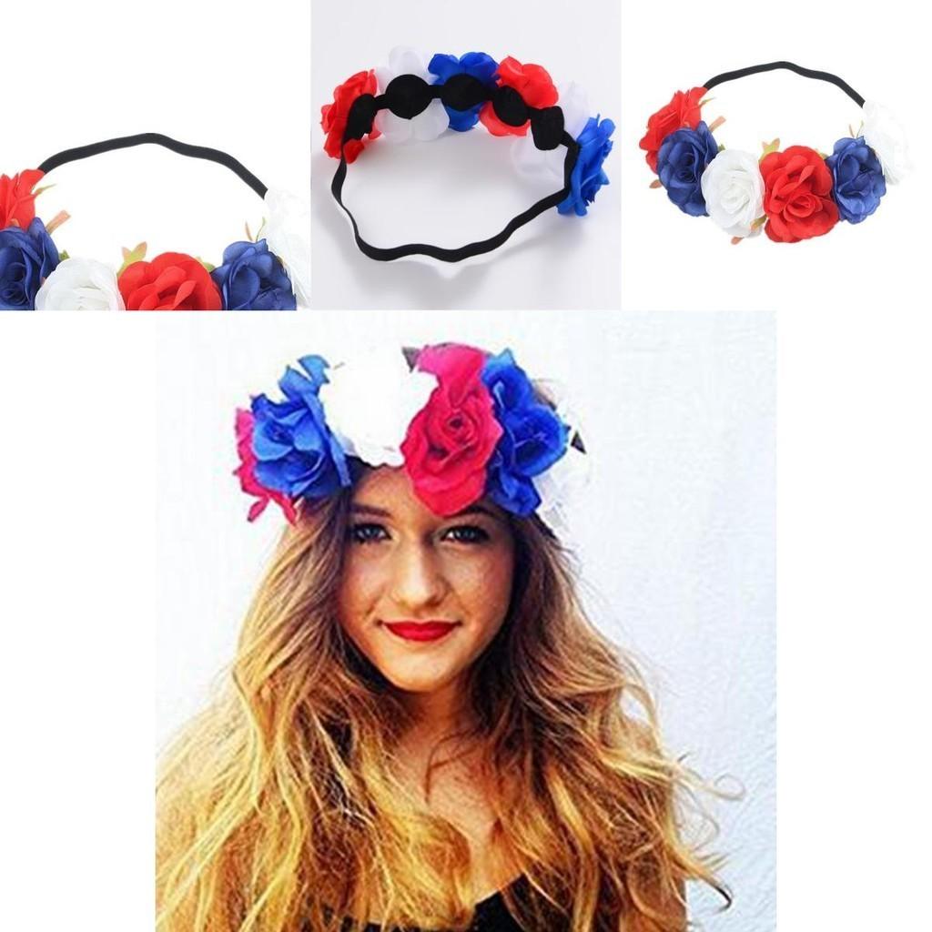 Beautiful Red White Blue Flower Crown Headband For Royal Celebrations