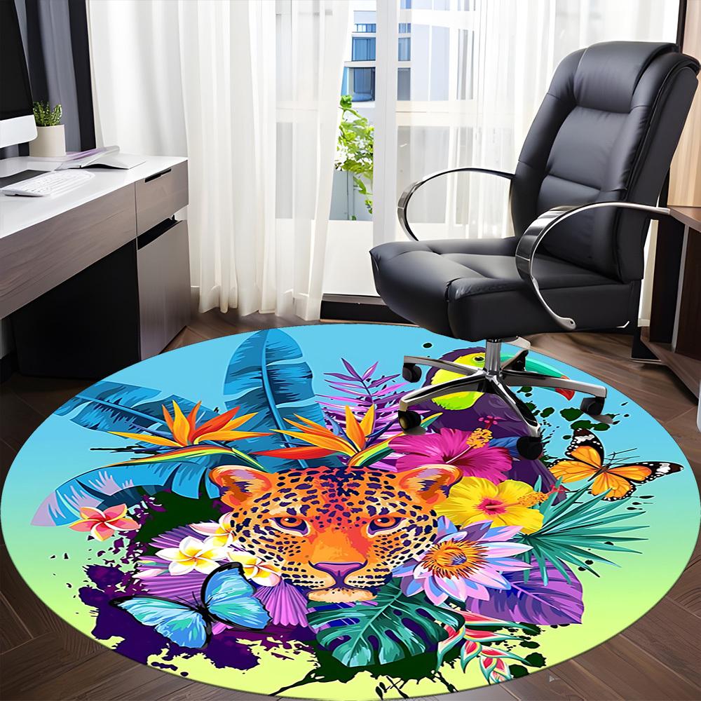 1pc Tropical Leopard Floral Chair Carpet for Office Machine Washable Rug for Office, Good Gift for Family or Friends yy251225197