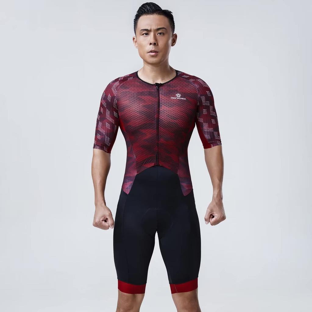 Tuta da Ciclismo Skinsuit Chrono Suit Manica Corta Uomo HVP-025, Rossa, 3XL