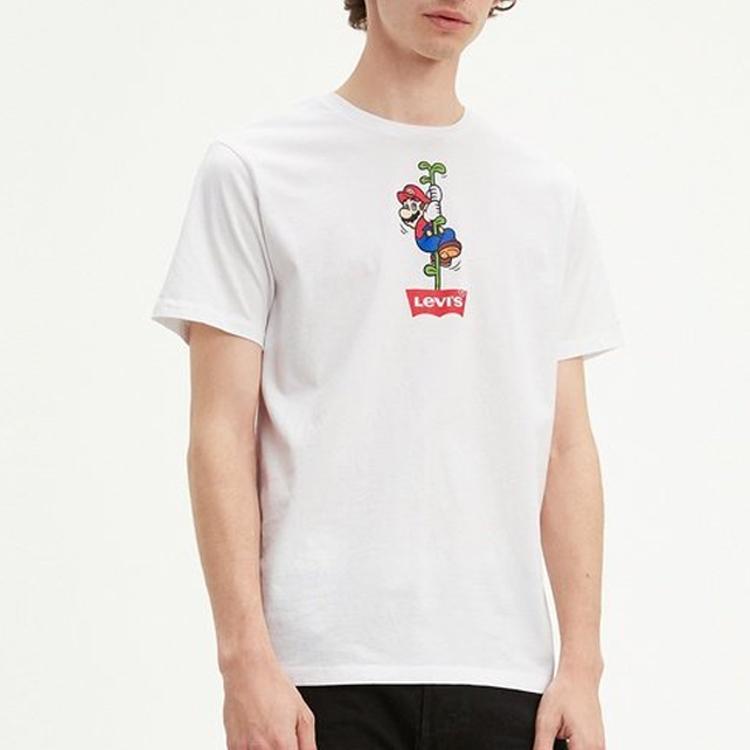 Levis X Super Mario Cartoon Print Crew Neck Short Sleeve T-Shirt Men T-Shirts White 22491-0711