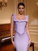 Purple Beaded Bandage Evening Dress - Sleeveless Socialite Style