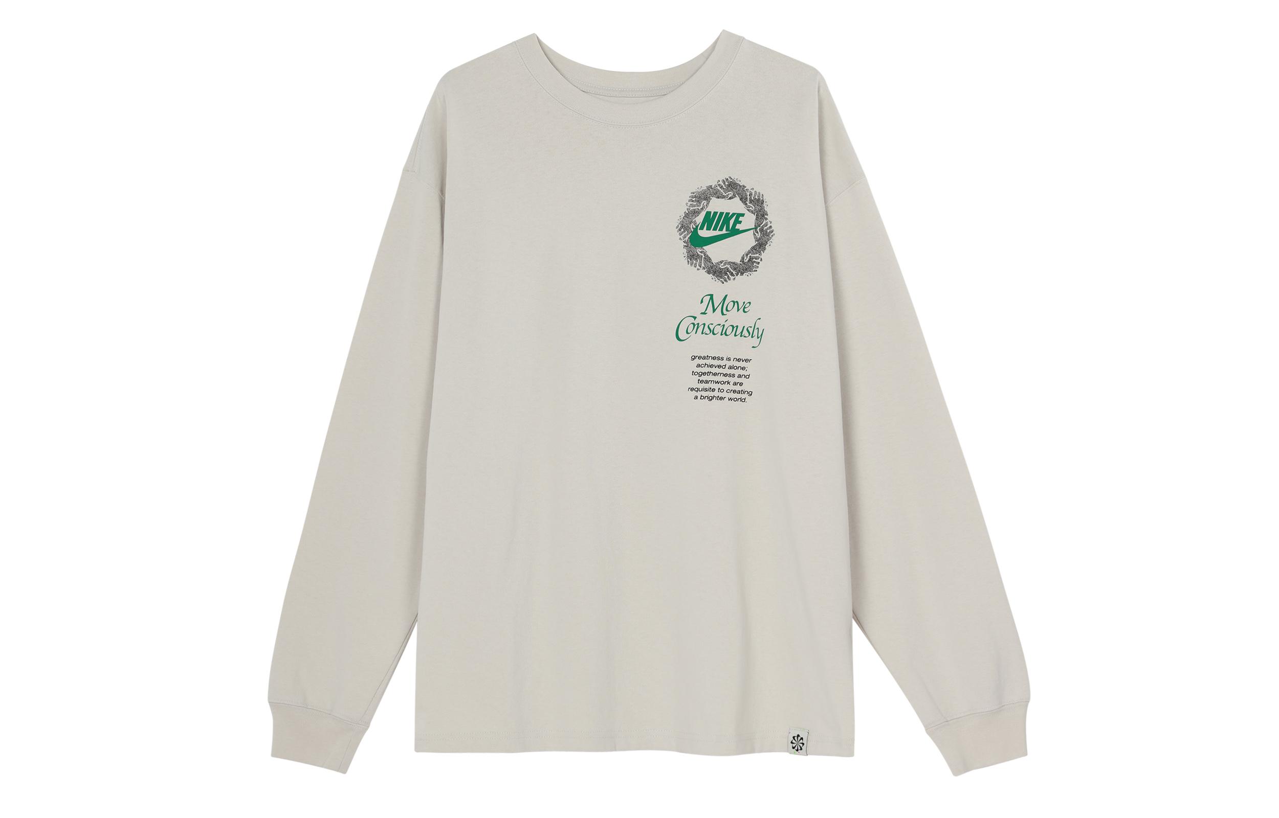 Nike T Shirts Men s Light Bone Crew Neck Moderate Straight Fit DN5141-072 L