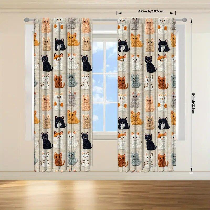 Cartoon Cat Printed Curtains Christmas Decorations Bedroom Living Room Home Decoration Curtain Made Of Polyester Washable Sitting Ready