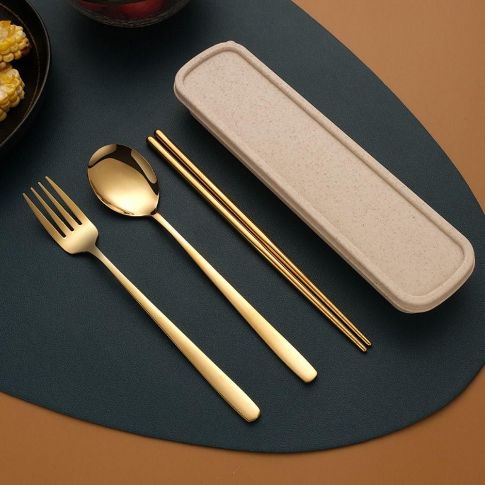 Silver/Gold Color Forks and Spoon Chopsticks Set Stainless Steel Travel Flatware  Picnic