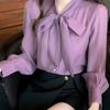 A Bow-knot Chiffon Long-sleeved Shirt for Women, A Versatile and Stylish Small Blouse for Autumn