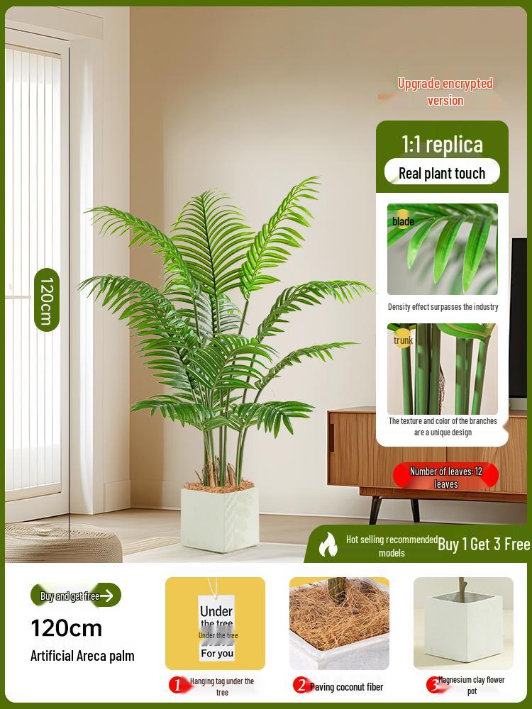 Luxury Fishtail Palm Artificial Tree for Indoor Living Room Decor - Bionic Green Plant In Pot for Floor Landscaping.