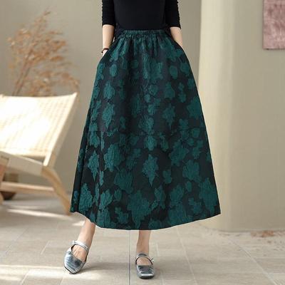 Μεγάλα μεγέθη ζακάρ Ψηλόμεση vintage floral Άνοιξη φθινόπωρο casual φαρδιά μακριά για γυναίκα φούστες γυναικεία φούστα