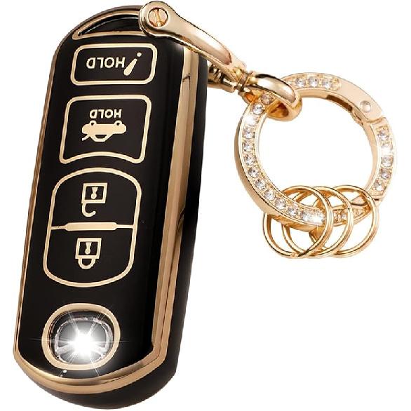 For Mazda Key Fob Cover Soft 3 4 Buttons TPU Protection Car Key Case Shell With Fashion Gold Bling Keychain Compatible With Mazda 3 6 8 Miata MX-5