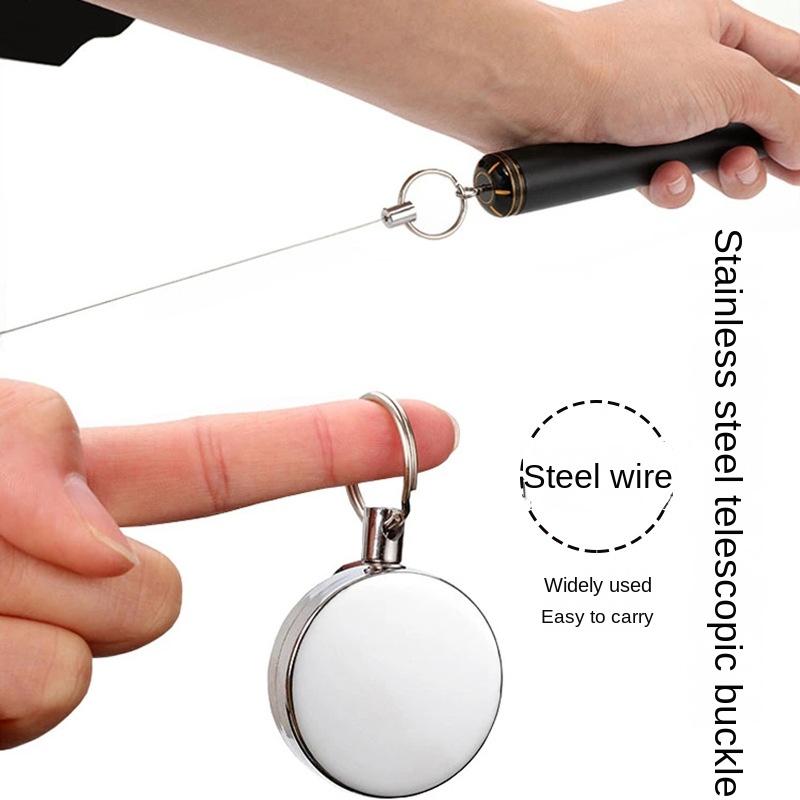 Portachiavi Elastico in Acciaio Inossidabile con Corda Metallico Sportivo Retrattile Portachiavi con Sveglia Anti Smarrimento Yoyo Porta Skipass Carta d'Identità
