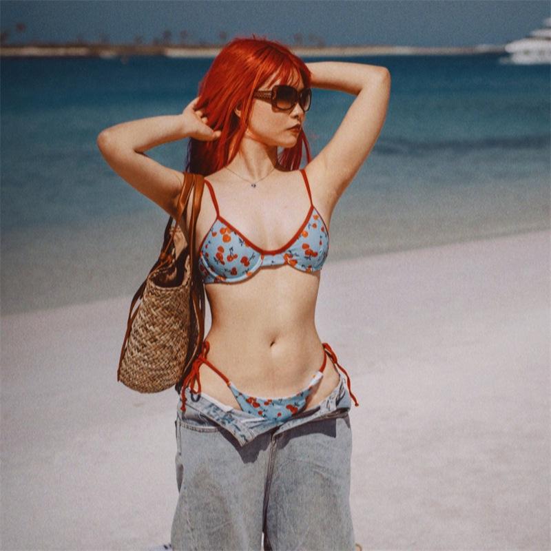 

Женский трансграничный горячий раздельный купальник бикини со стальным кольцом и собирающим топом - Милый пляжный купальник Large как