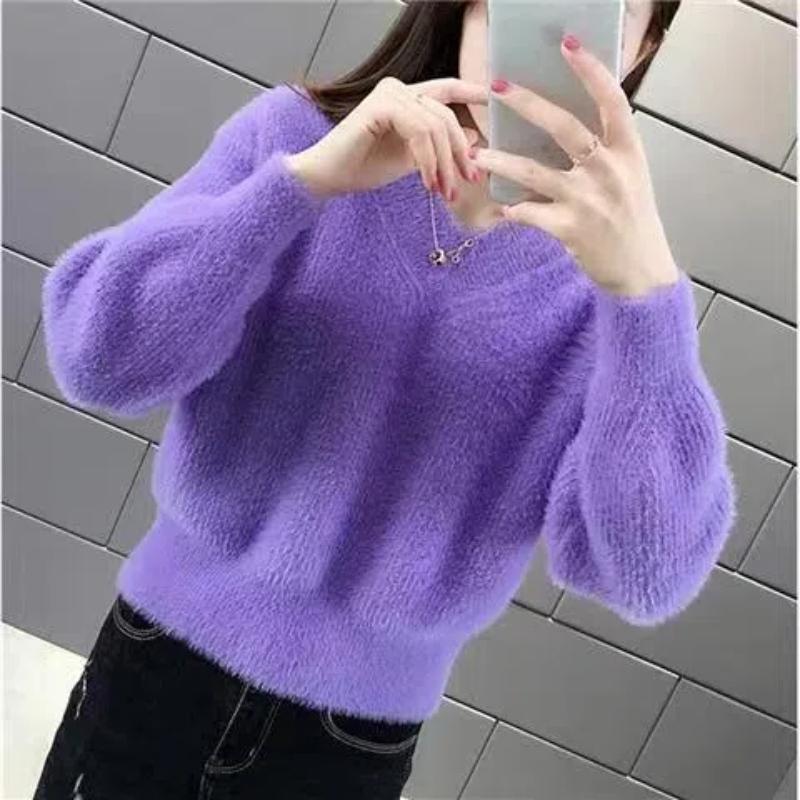 

Новый вязаный базовый свитер для женщин, свободный ленивый стиль, модный воротник в виде куриного сердца, пуловер, норковый вельвет S