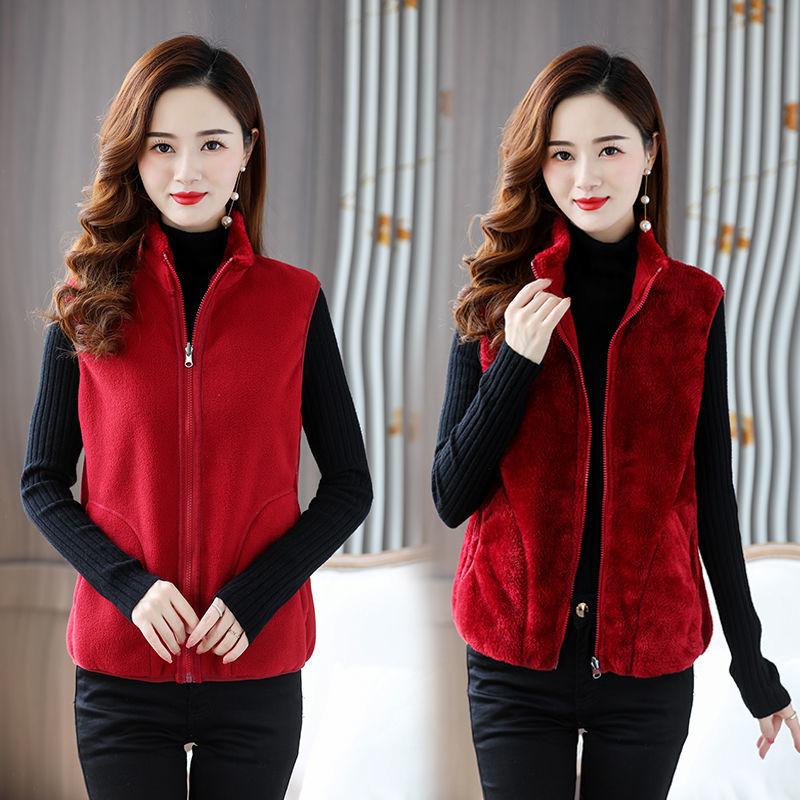 

Осень и Зима Женский Жилет без Рукавов на Двусторонней Молнии Модный Однотонный с Карманами на Молнии M вино красного