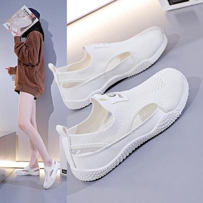 Zapatos Blancos Casuales de Verano Estilo Coreano para Niñas K1506, Tejido Flyknit Hueco