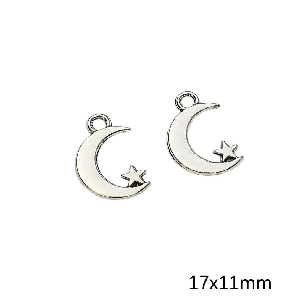 Antique Silver Moon Pentagram Pendant for DIY Jewelry Making