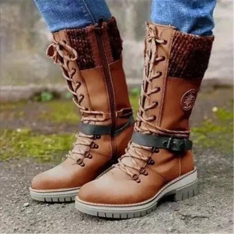 

New side zipper mid-tube boots autumn and winter belt buckle round head mid-tube Martin boots women 43 светло-коричневого