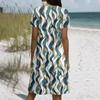 Short Sleeve Boho Dress For Women Casual Loose Fit Sundress Print Round Neck Dress With Pockets