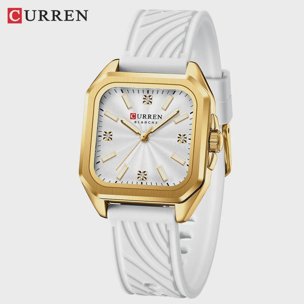 CURREN Elegant Watch for Women Luxury Dress Square Dial Silicone Strap with Luminous Hands Quartz Wristwatch белый