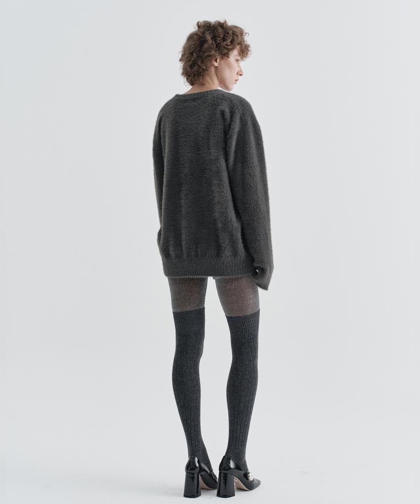 EZIO WOMEN W Fluffy Angora Round Knit_Charcoal