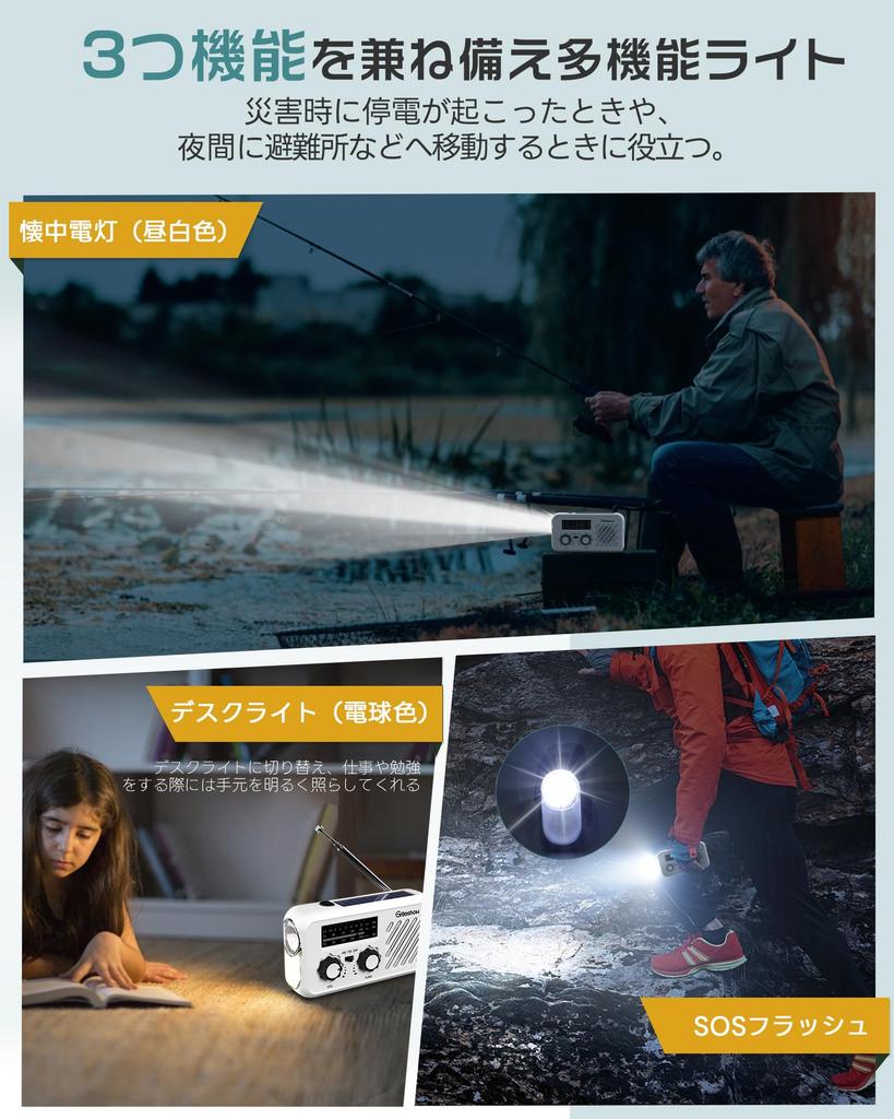 by the Disaster Prevention and Safety Greeshow Multifunctional Portable Radio with and Solar LED SOS Smartphone Earphone 2000mAh Waterproof USB