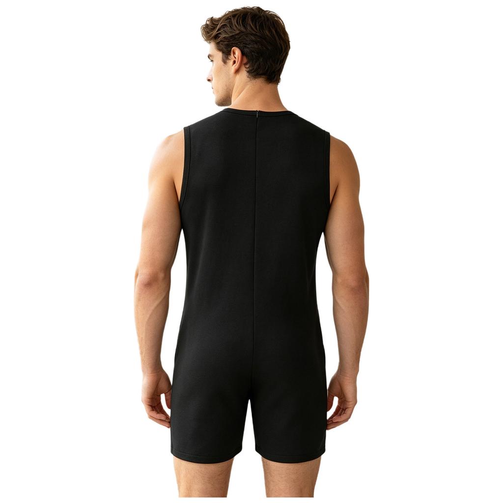Mens Adaptive Nursing Jumpsuit Rompers Sleeveless Back Zipper Round Neck Short Bottoms Bodysuit