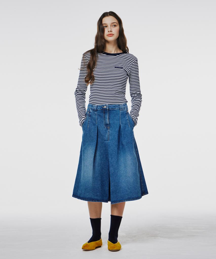 Opeundoeoseutyudio Half Plaid Denim Skirt Navy
