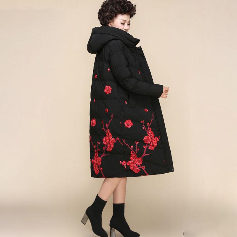 Winter Women's Printed Padded Coat Plus-size Hooded Long Padded Coat