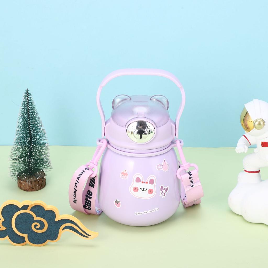 316 Stainless Steel Children's Thermos Cup Portable Strap Portable Straw Cup Pot for Boys and Girls.