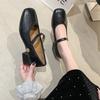 Mittelhohe und hohe Mary Jane Einzelschuhe Damenschuhe neu Frühling eckige Spitze vielseitige schwarze Schuhe