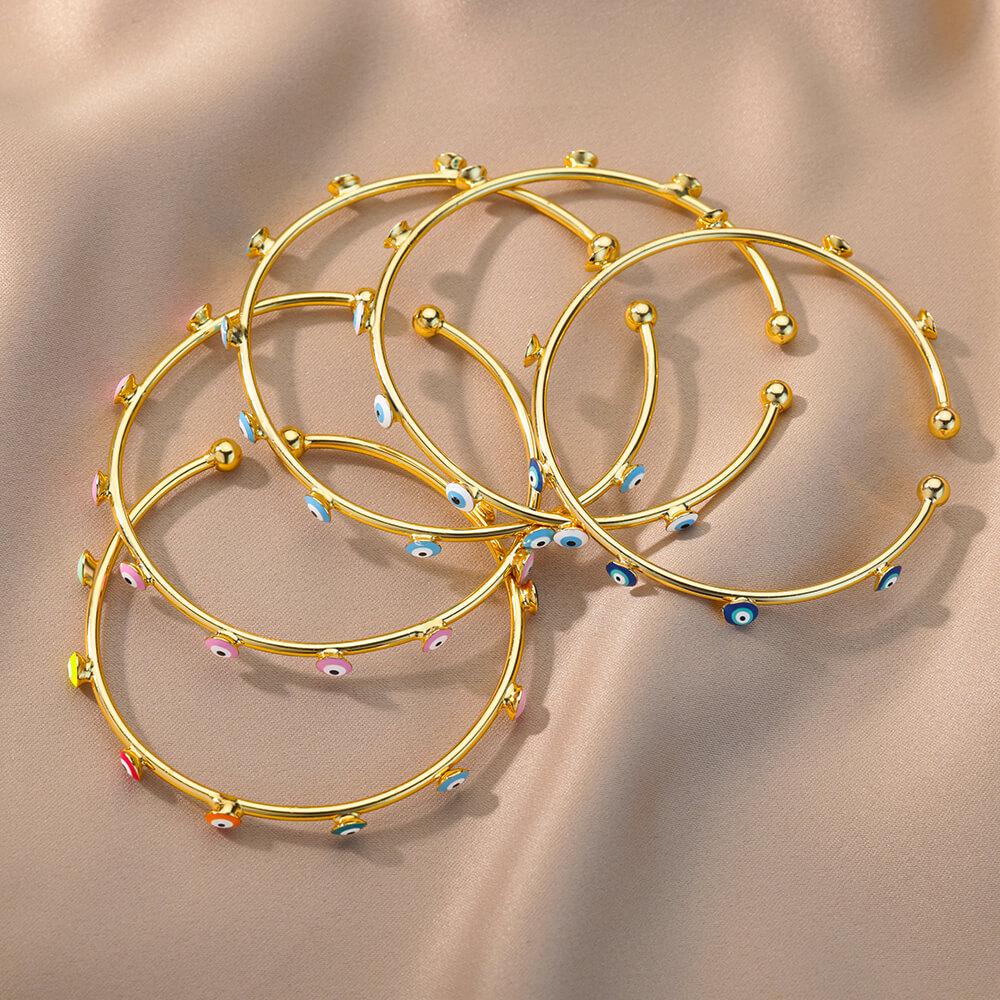 18K Gold Geometric Blue-Eyed Evil Eye Bracelet - Colorful and Versatile.