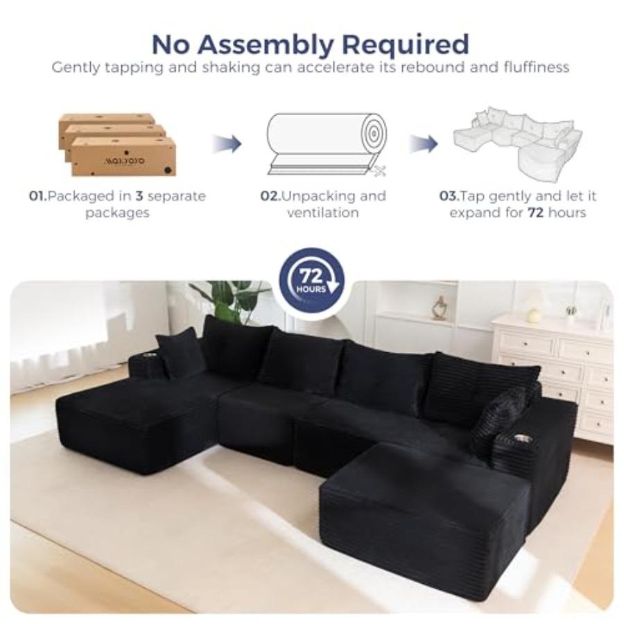 132 Giant U-Shaped Modular Sectional Couch for Living Room Sofa In A Box Oversized Sofa Sleeper with Deep Seat No Assembly Requ