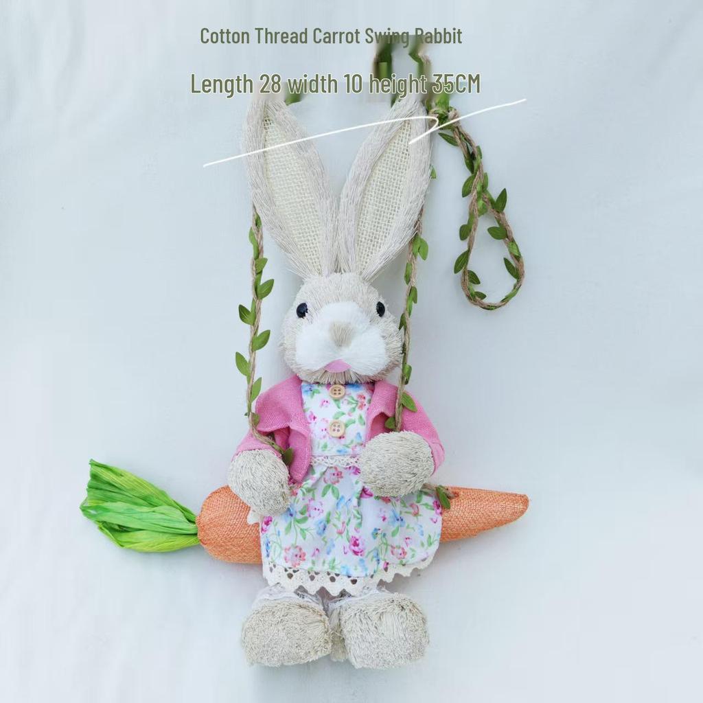 Handmade Straw Woven Rabbit Ornament - Cute Mori Style for Christmas & Easter