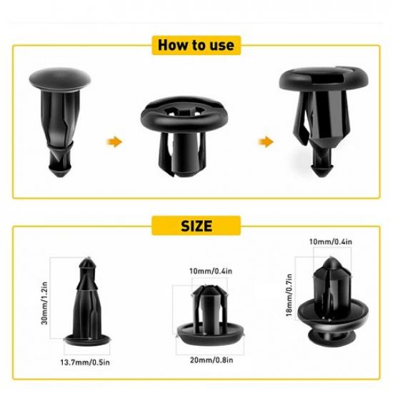 100 Peças Clips de Para-choque 10mm Rebites de Pressão para Para-lama e Capô Fixadores Retentores para Honda