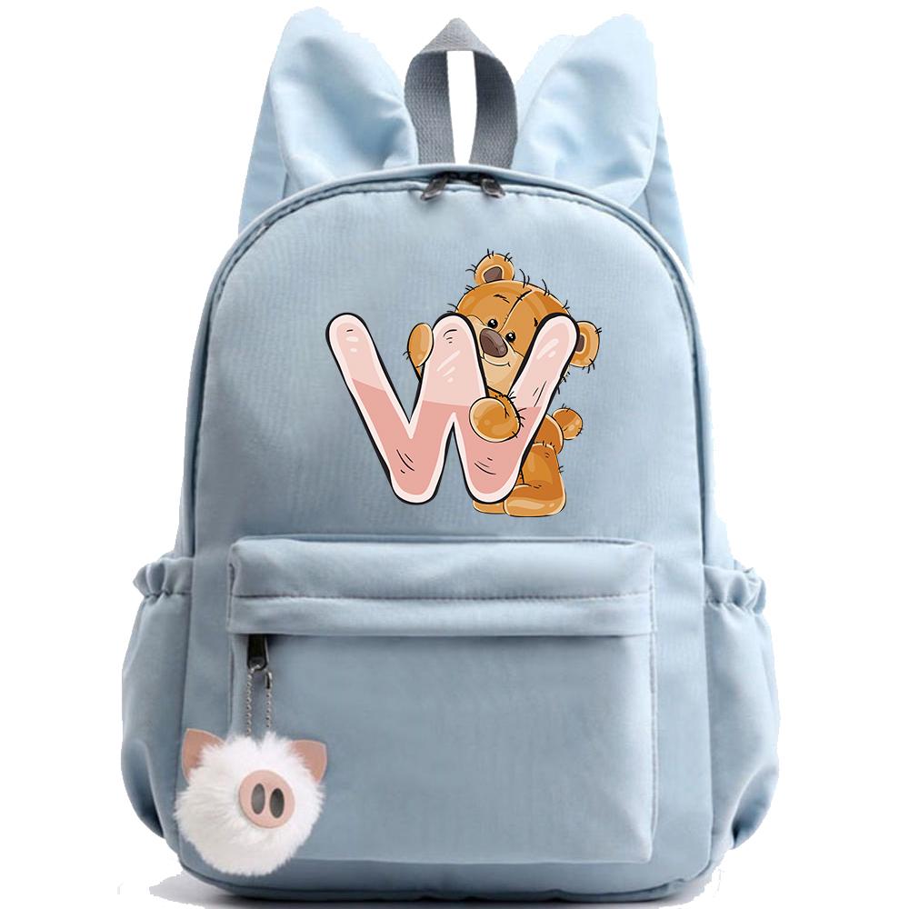 Little Bear 26 English Letters Backpack Printed School Bag for Teenager Kid Boy Girl Student Cartoon Bookbag Outdoor Rucksack