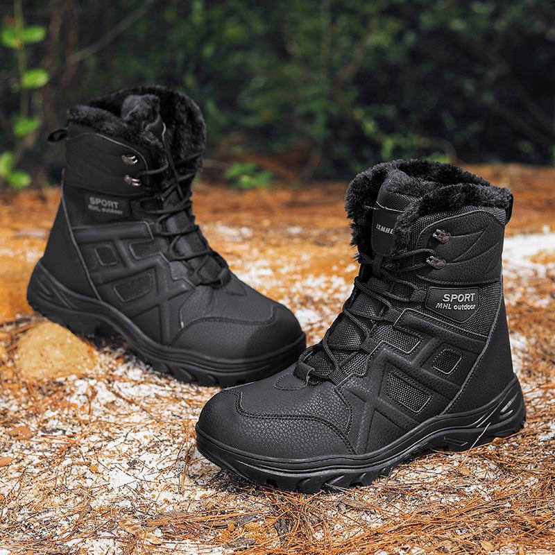 Men's velvet thickened long tube outdoor snow boots winter sports mountaineering thick-soled warm men's cotton shoes