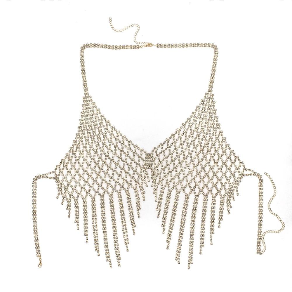 Fashion Tassel Bra Chain for Crop Top Luxury Mesh Body Chain Jewelry Crystal Lingerie  Women