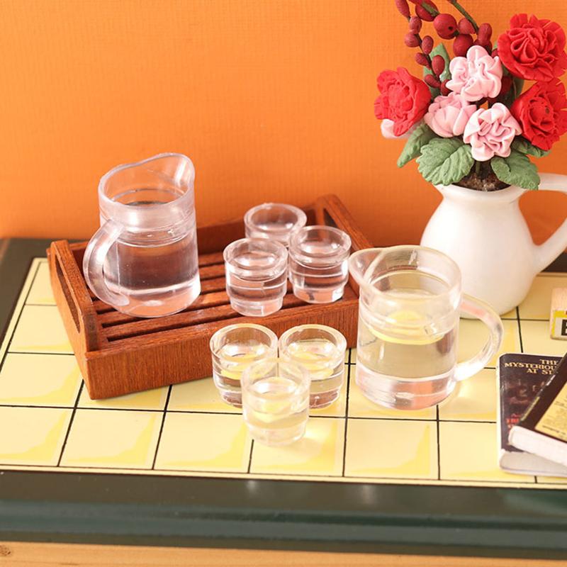1Set 1:12 Dollhouse Miniature Kettle Lemon Water Cup Beverage Tea Set Kids Pretend Play Toy Doll House Accessories