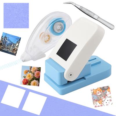 Craft Square Hole Paper 25mm Square Hole Punch Tape for Notebooks for Paper Square X Punch, Punch, Cutter, [Includes + Double-Sided + Tweezers],