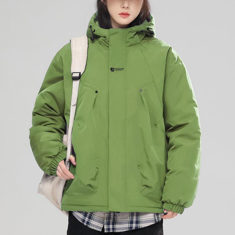 Casual Men's and Women's Cotton Clothes, Winter Hong Kong Style, Loose Plus Size Hood, Waterproof and Warm, Solid Color Men's Jacket, Cotton Clothes