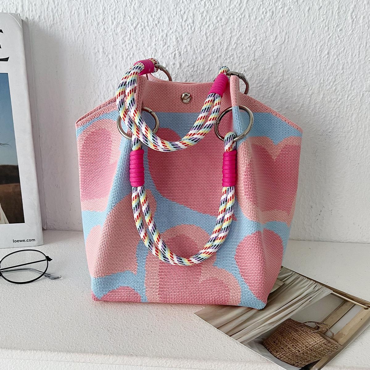 Весенняя милая вязаная сумка-ведро с красной пандой женская мультяшная универсальная ручная сумка для поездок на работу портативная сумочка 2498₽