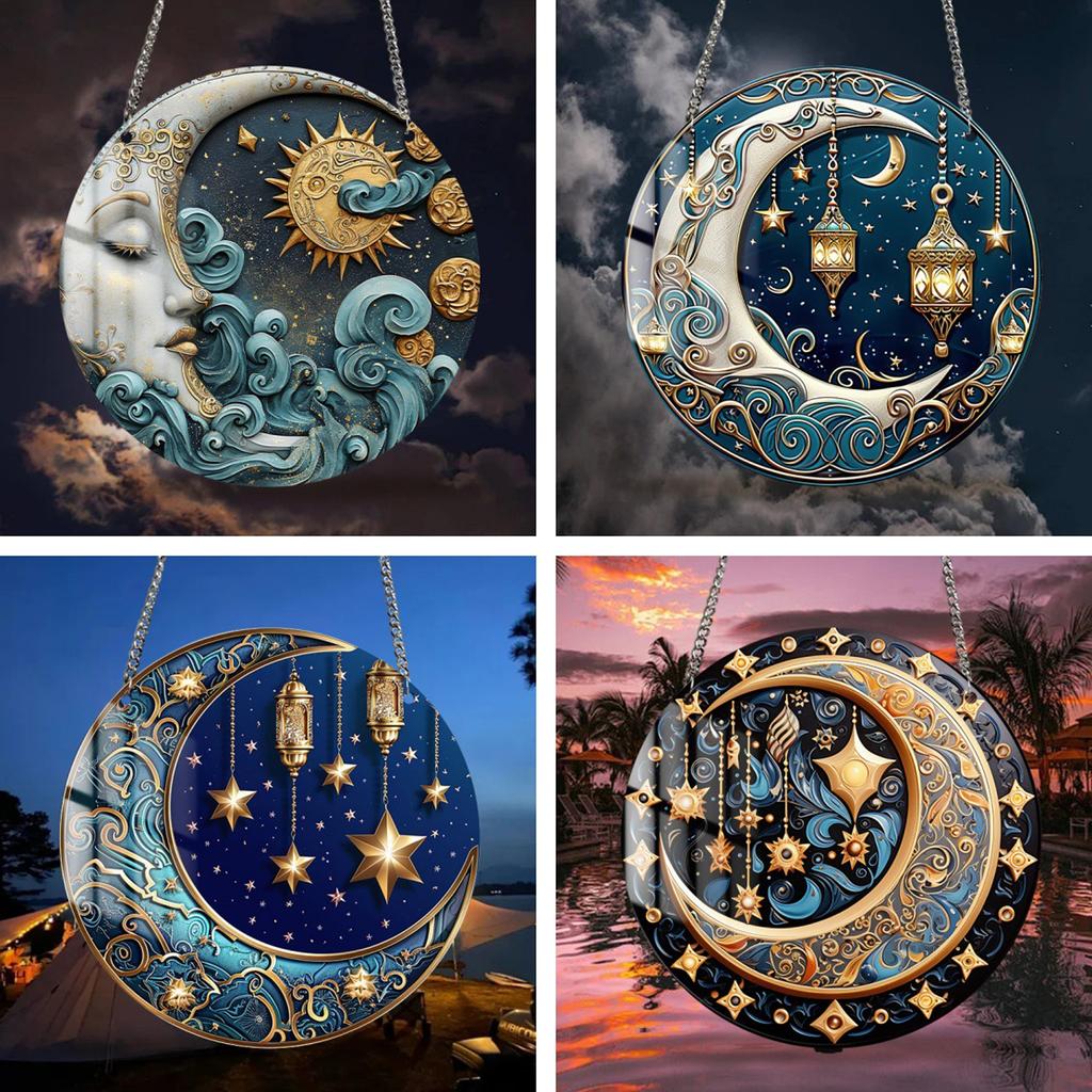 Vintage Acrylics Hanging Pendant with Metal Chain Moon Festival Decoration Easy to Install for Indoor and Outdoor Use