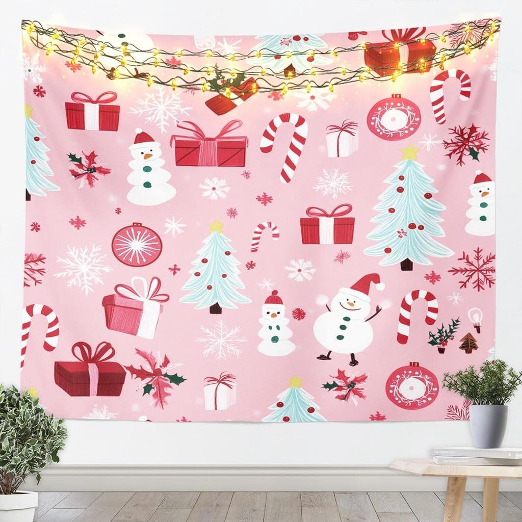 Merry Christmas Tapestry Santa Claus Wall Art for Living Room Bedroom Snowflake Wall Hanging Blanket Holiday Gift Home Decor