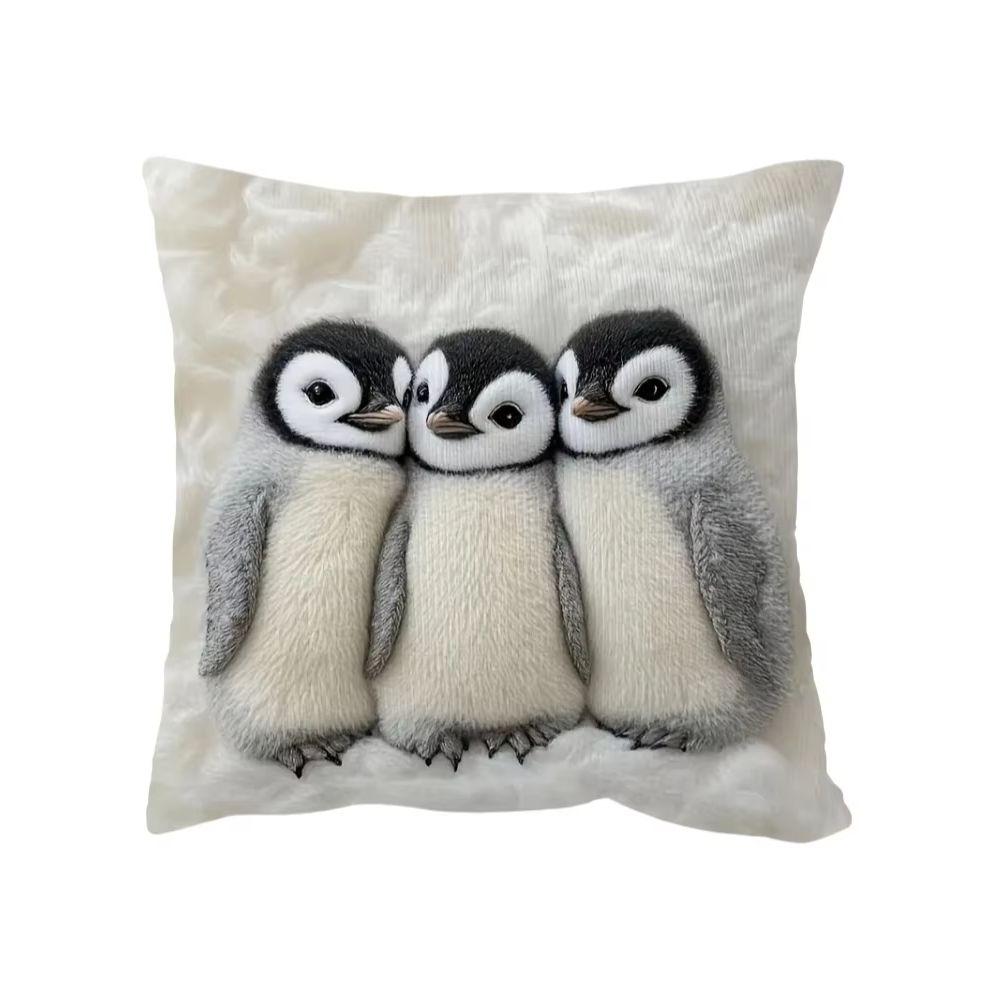 1Pc Cute Baby Penguin Throw Pillow Cover, 2D Double-Sided Print Soft Polyester Cushion Case For Home Sofa Bedroom Car Decor