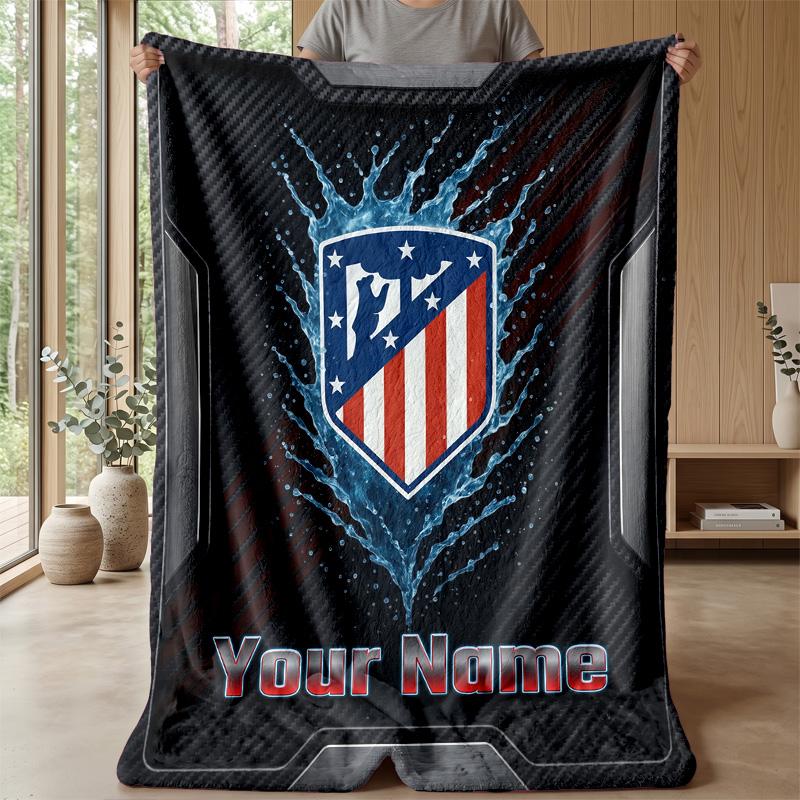 Custom Text Flannel Throw Blanket, Lightweight Cozy Bed Sofa BlanketAtletico Madrid