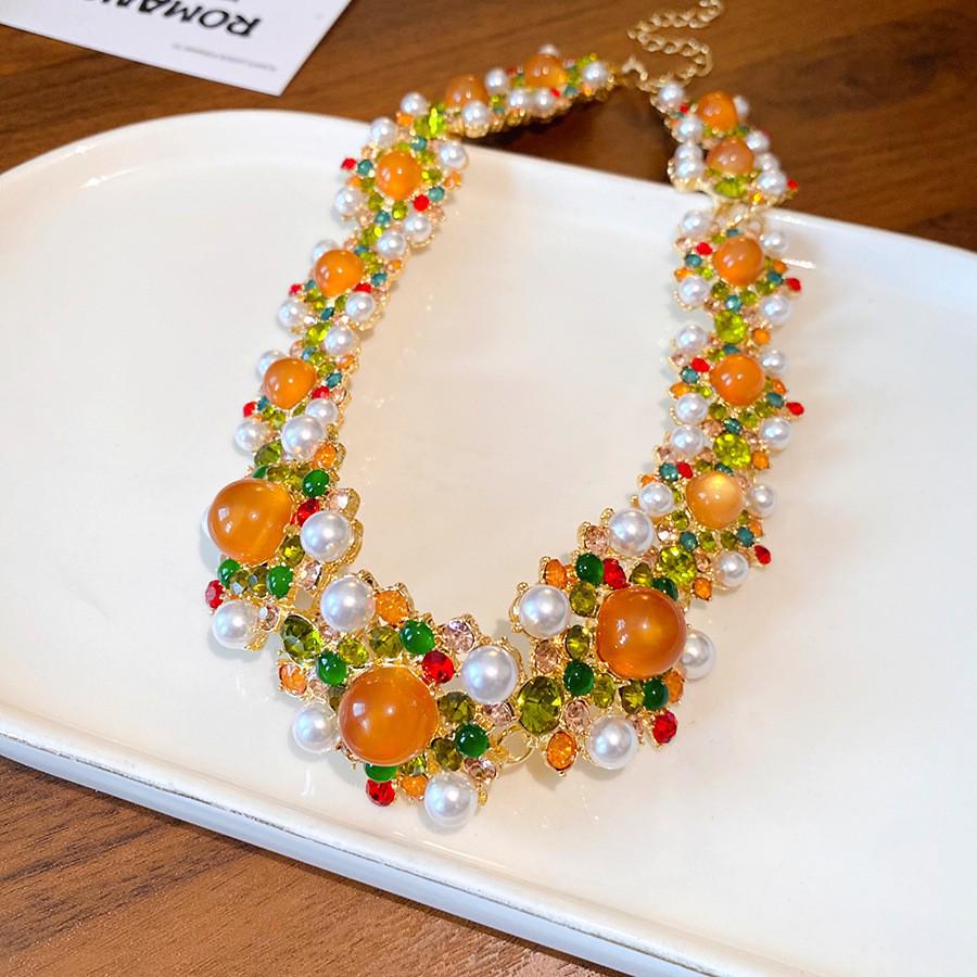 

Винтажный набор ожерелий из стразов в стиле пэчворк - Ретро придворный стиль, ключичная бижутерия