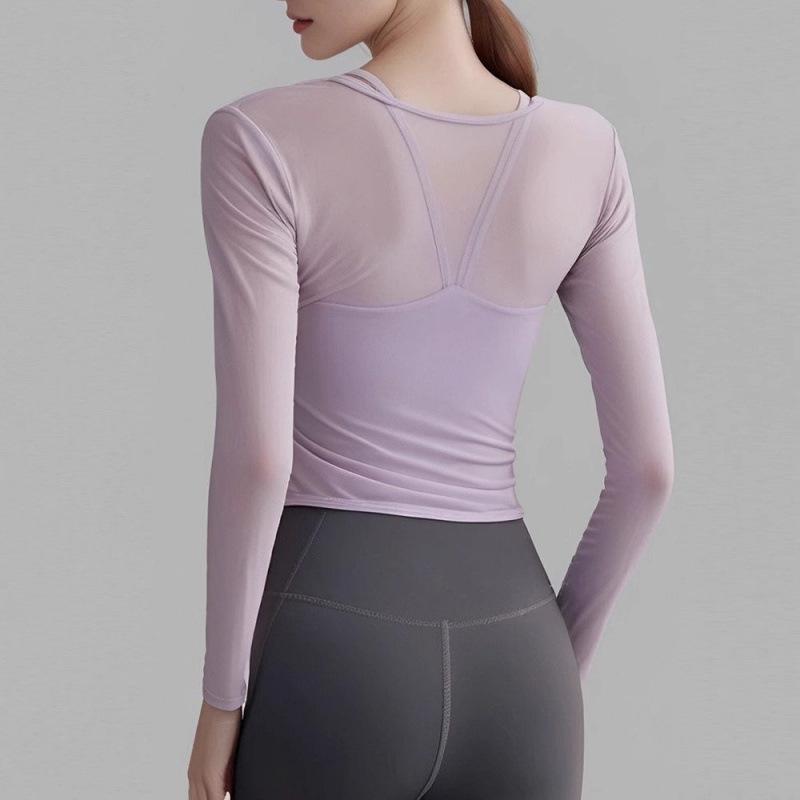 Women's Autumn Yoga Set: Fashionable Long Sleeve Top with Chest Pads for Pilates and Fitness