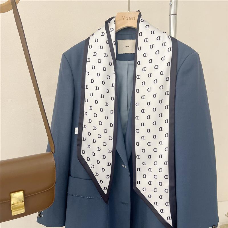 Luxury Design Silk Skinny Headwear Scarf Women Print Spring Neck Tie Hair Hand Bag Ribbon Wrist Belt Foulard Headband Lady