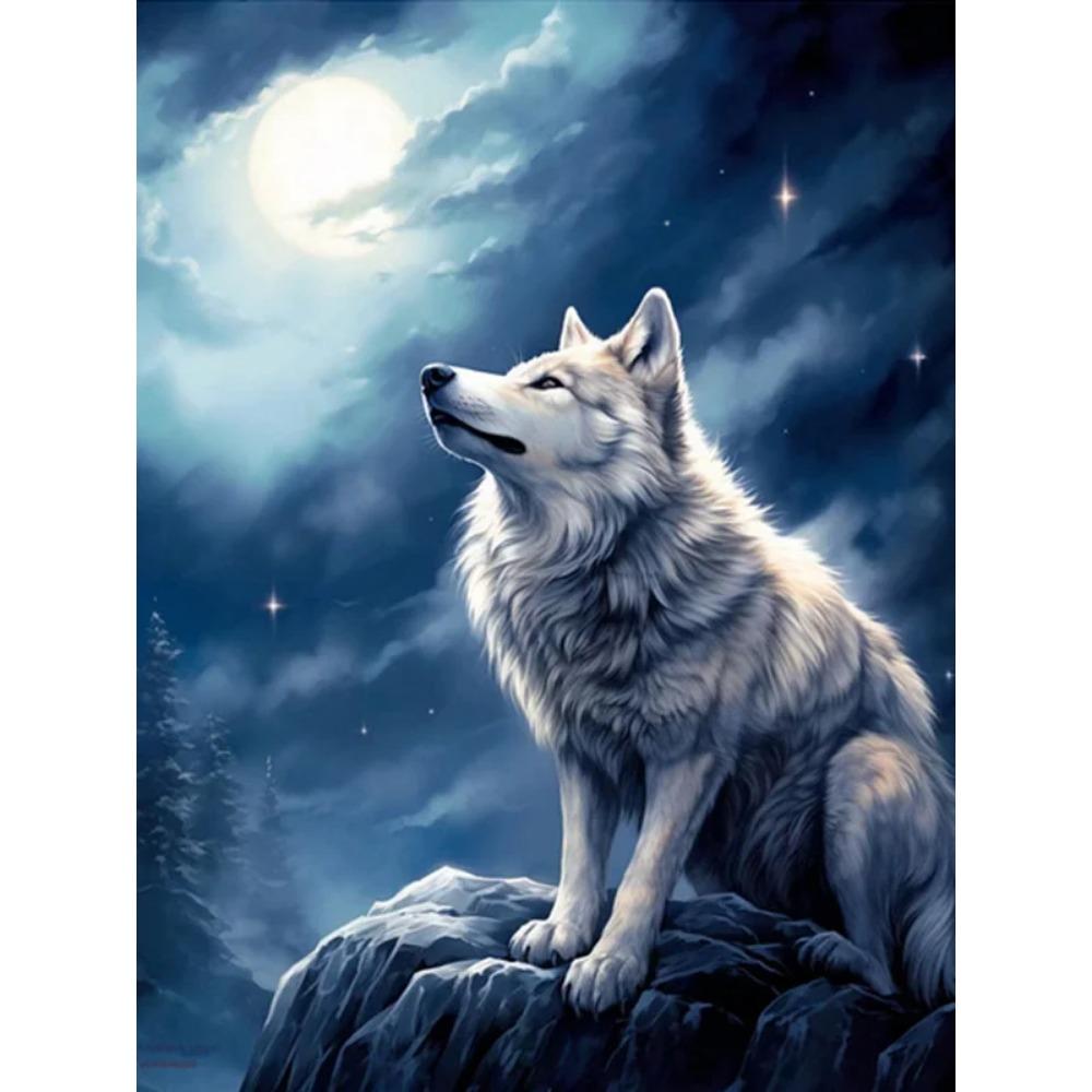 Diamond Painting Full Drill White Wolf Flower Animal Diamond Painting Handmade Art Landscape Diy Diamond Mosaic Painting Home Decoration