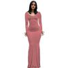 Rochie Maxi cu Mâneci Lungi pentru Femei Toamnă Casual Gât Rotund Rochie Lungă Slim Fit Bodycon Cu Volane Rochie de Cocktail