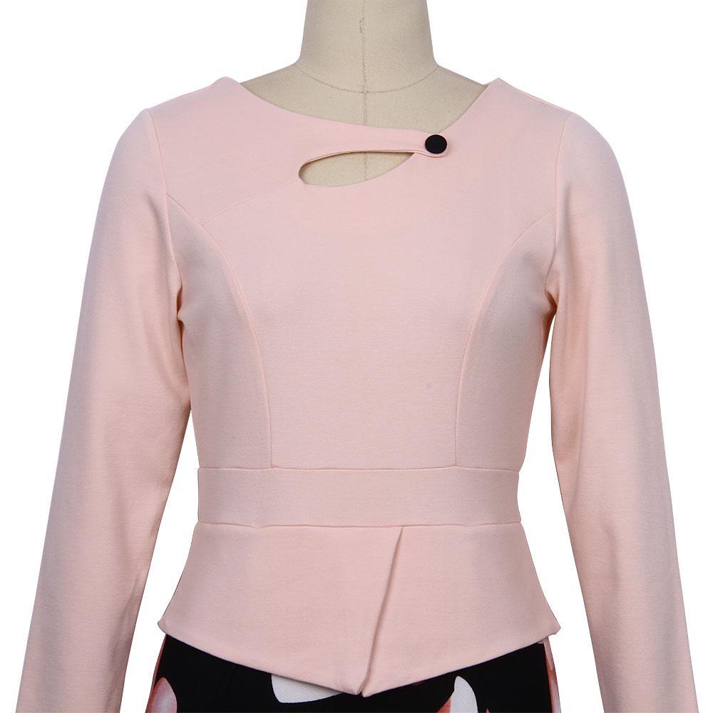 Kenancy Damen Langarm Patchwork Bodycon Kleid Mit Elegantem V-Ausschnitt Design