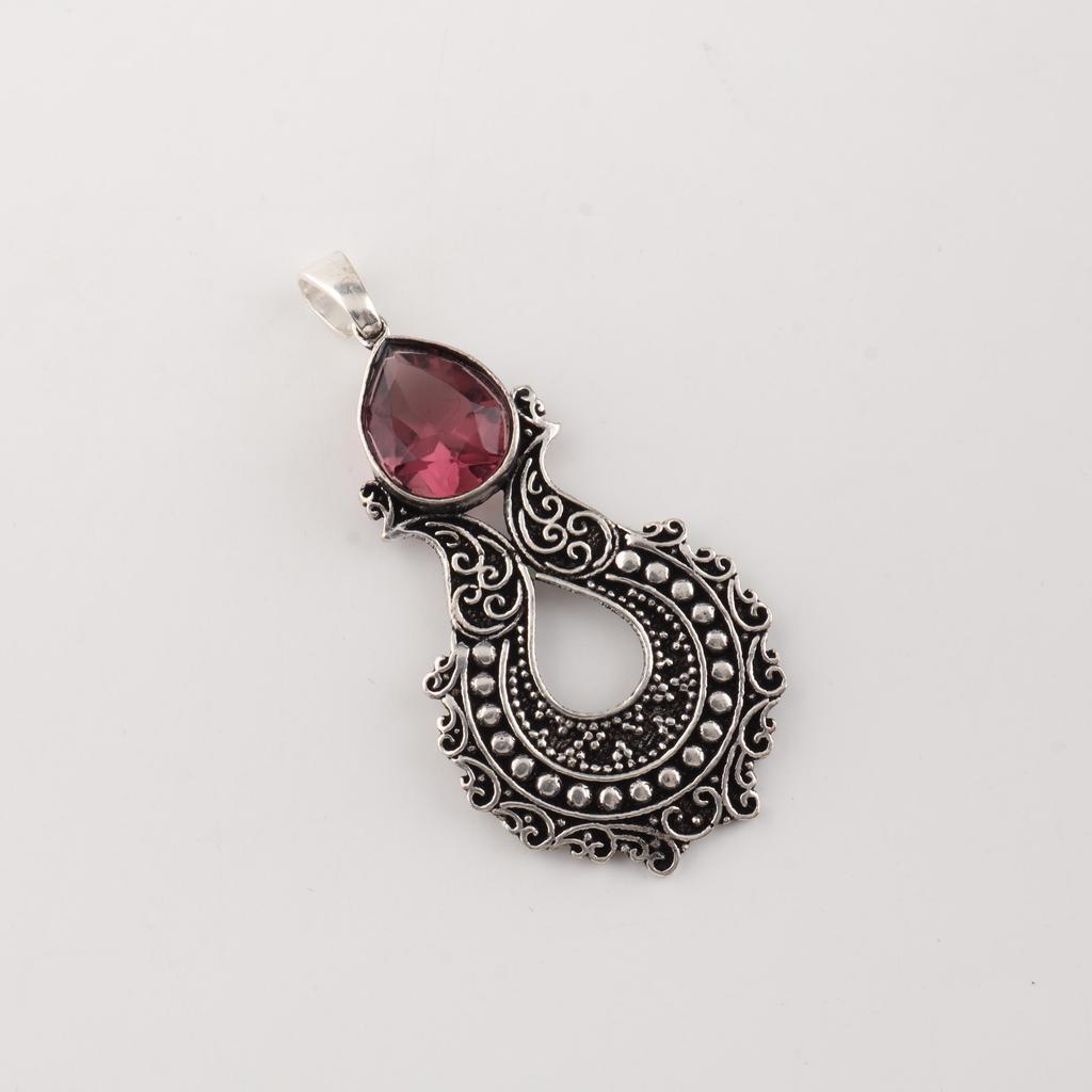 Natürlicher Rhodolith Edelstein 925 Sterling Silber Oxidiert Anhänger 1,8" Silberschmuck Hochzeitsgeschenk Für Braut/Sie CP-45-16